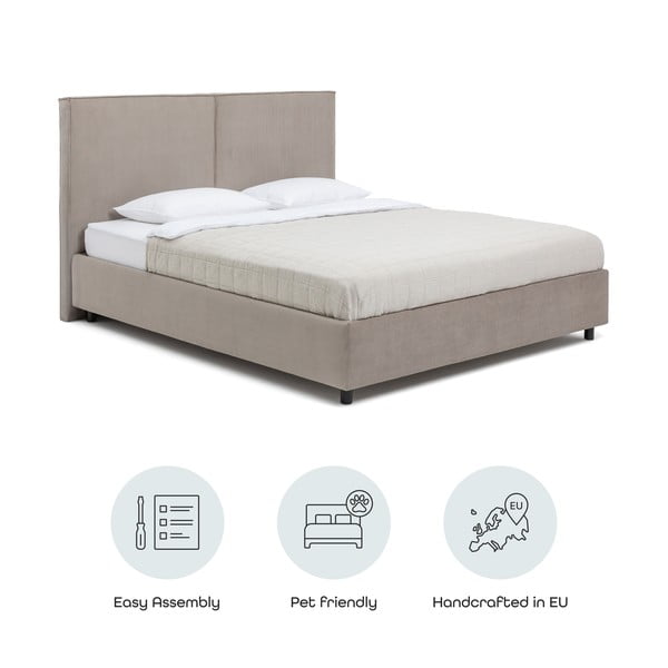 Sivorjava oblazinjena zakonska postelja s prostorom za shranjevanje z letvenim dnom 160x200 cm Myra Bold – Bonami Selection-image-4
