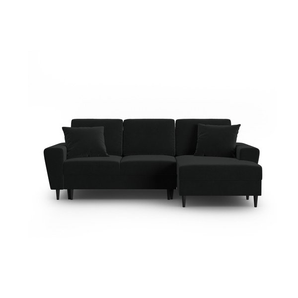Črna žametna raztegljiva kotna sedežna garnitura s prostorom za shranjevanje (desni kot/z ležalnikom) Kyoto – Cosmopolitan Design