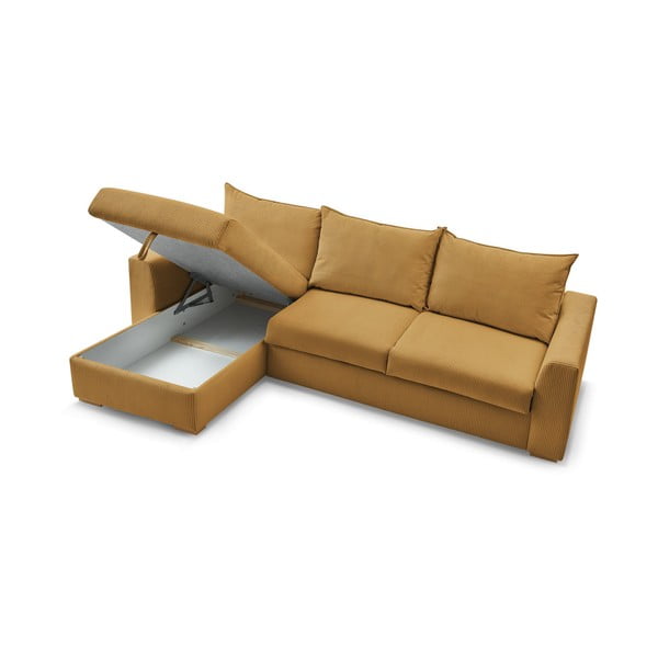 Rumena raztegljiva kotna sedežna garnitura iz rebrastega žameta (s kotom po izbiri) Augustin – Bobochic Paris-image-4