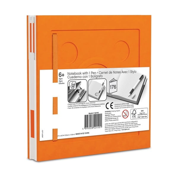 Oranžna kavdratna beležnica z gel pisalom LEGO®, 15,9 x 15,9 cm-image-2