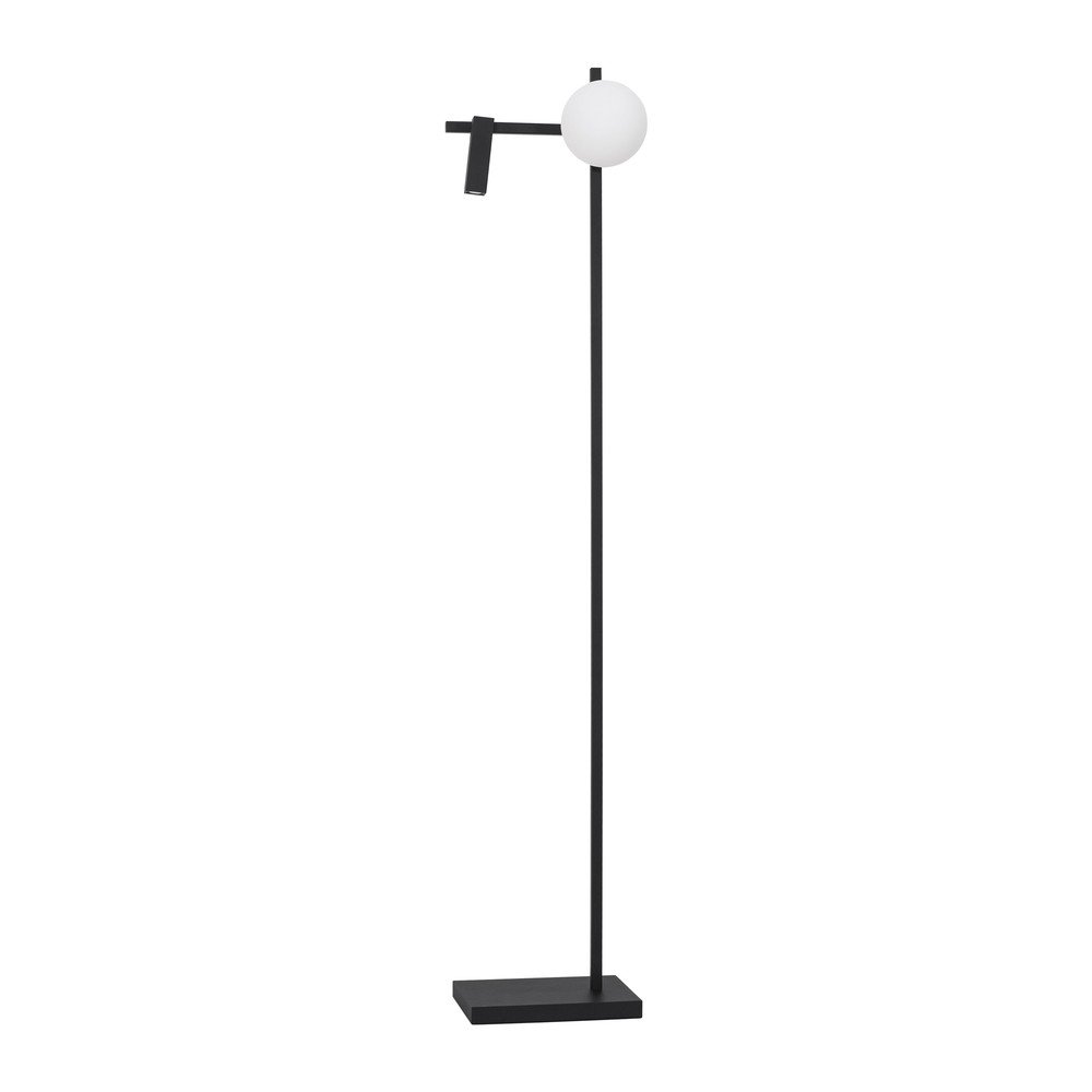Bela/črna kovinska LED stoječa svetilka z upogljivo konstrukcijo s steklenim senčilom (višina 150 cm) Joline