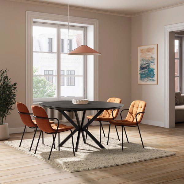 Oblazinjen jedilni stol z nasloni za roke v barvi terakote Angie – Marckeric-image-4