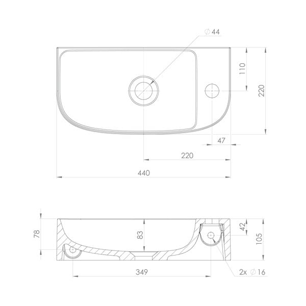 Bel manjši umivalnik iz mineralnega kompozita 44x22 cm Alga – Sapho-image-4