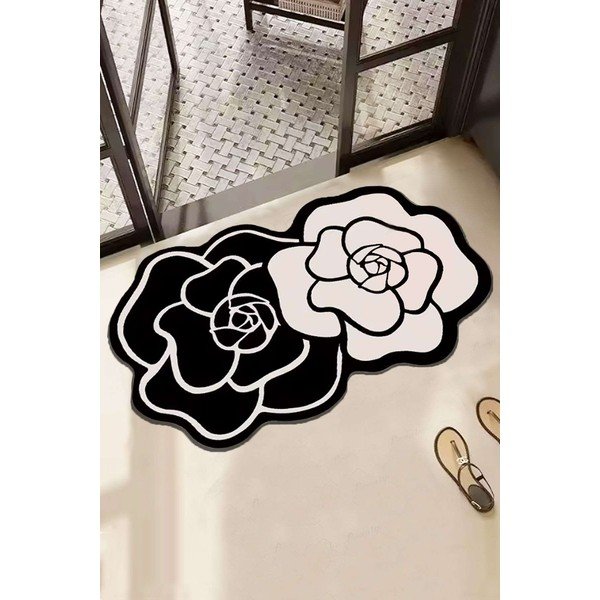 Črno-bela kopalniška preproga 60x100 cm Bungari Rose – Foutastic-image-1
