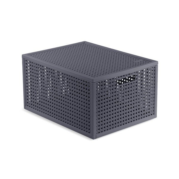 Temno siva škatla za shranjevanje s pokrovom iz reciklirane plastike 30x38x21 cm Kaya – Curver