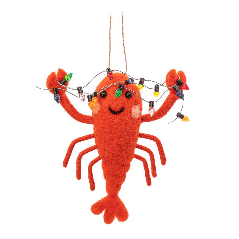 Tekstilni ročno izdelan okrasek za jelko 14 cm Lobster with Fairy Lights