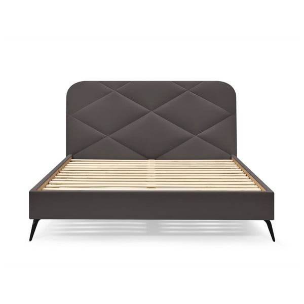 Temno siva oblazinjena zakonska postelja z letvenim dnom 140x190 cm Prune – Bobochic Paris-image-3