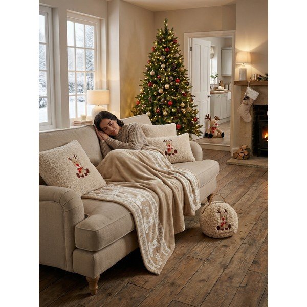Bež flanelna odeja z božičnim motivom 130x160 cm XMAS – Tiseco Home Studio-image-1
