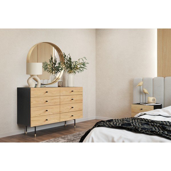 Nizka komoda v hrastovem dekorju v črni in naravni barvi 130x87 cm Jugend – Woodman-image-1