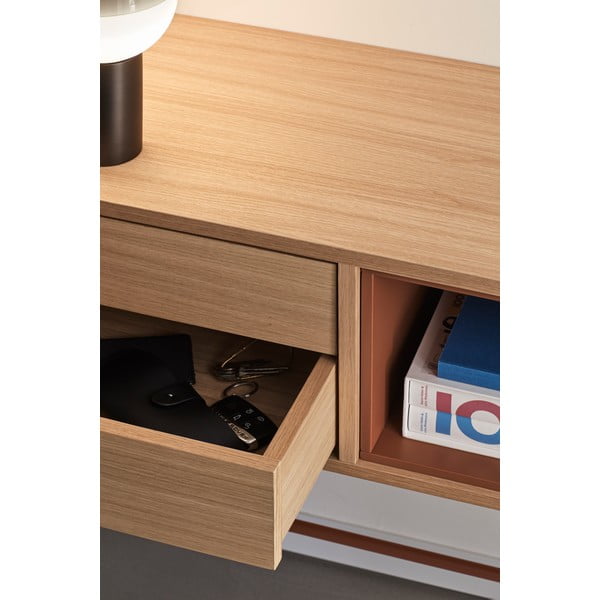 Opečnato rdeča konzolna mizica s hrastovim furnirjem Teulat Yoko-image-2