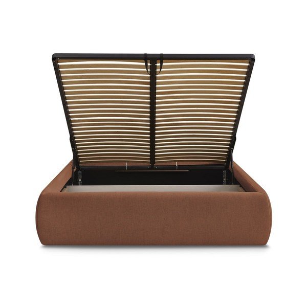 Oranžna oblazinjena zakonska postelja s prostorom za shranjevanje brez vzglavja z letvenim dnom 160x200 cm Inera – Bobochic Paris-image-4