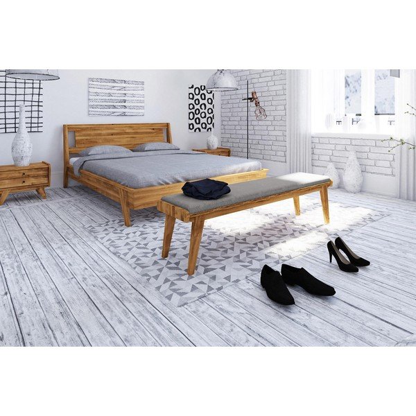 Hrastova klop s svetlo sivim sedežem Retro - The Beds-image-3