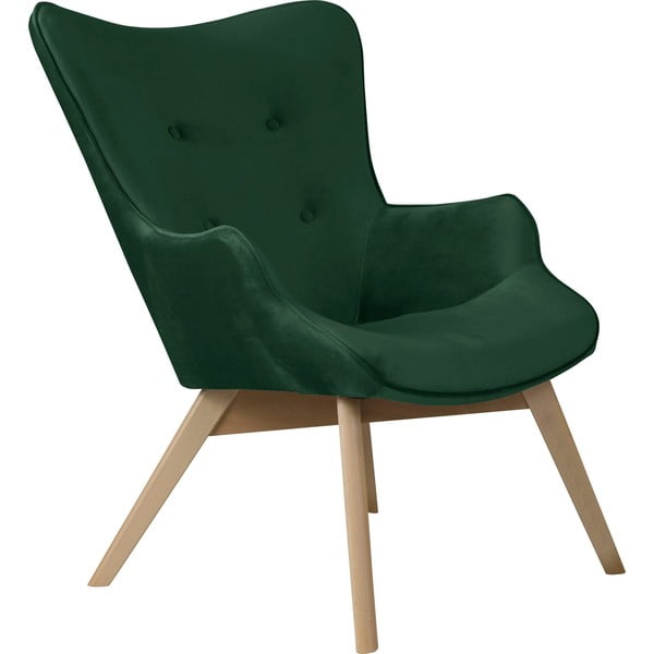Temno zelen žameten fotelj Niko – Ropez