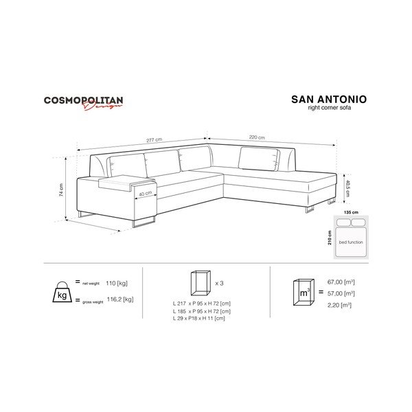 Temno modra kavč postelja Cosmopolitan Design San Antonio, desni kot-image-3