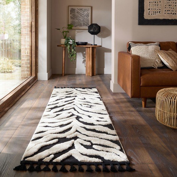 Črno-bel tekač 80x300 cm Esra Zebra – Flair Rugs-image-1