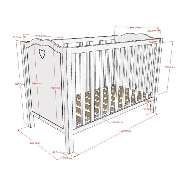 Bela otroška posteljica iz masivnega bora 60x120 cm Amori – Vipack-image-2