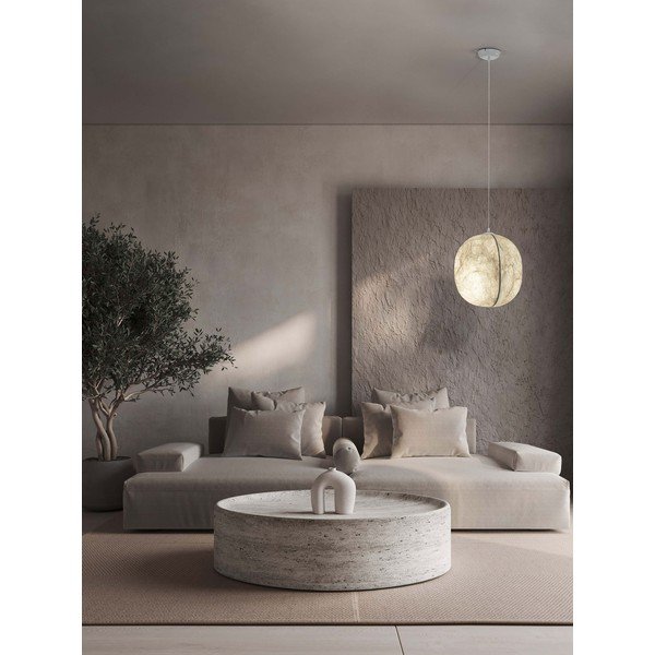 Bela kovinska viseča svetilka s tekstilnim senčilom ø 42 cm Pierida – Nova Luce-image-1