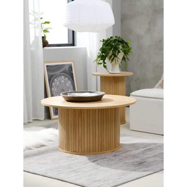 Okrogla mizica v hrastovem dekorju ø 90 cm Nola – Unique Furniture-image-1
