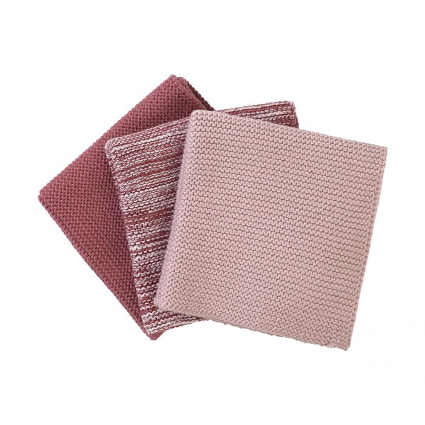 Komplet 3 rožnatih pletenih bombažnih brisač za posodo Blomus, 25 x 25 cm