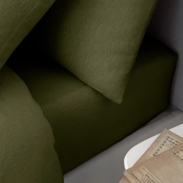 Kaki zelena napenjalna flanelna rjuha 135x190 cm Brushed – Catherine Lansfield-image-1