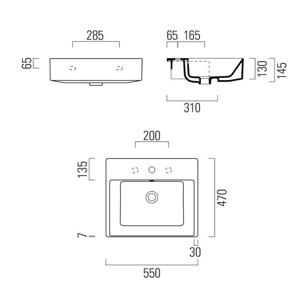 Bel polvgradni keramičen umivalnik 55x47 cm Kube X – Sapho-image-2