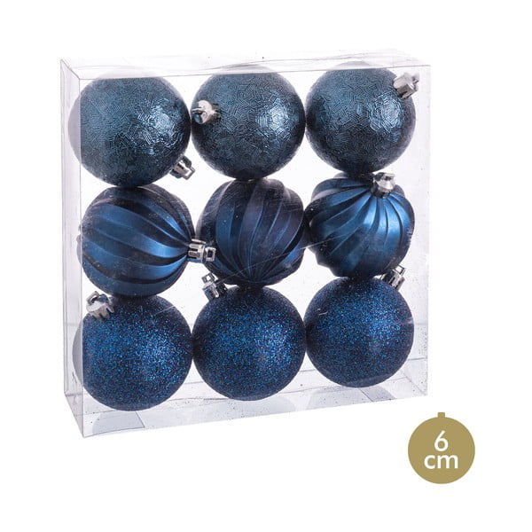 Komplet 9 božičnih okraskov v temno modri barvi Unimasa, ø 6 cm