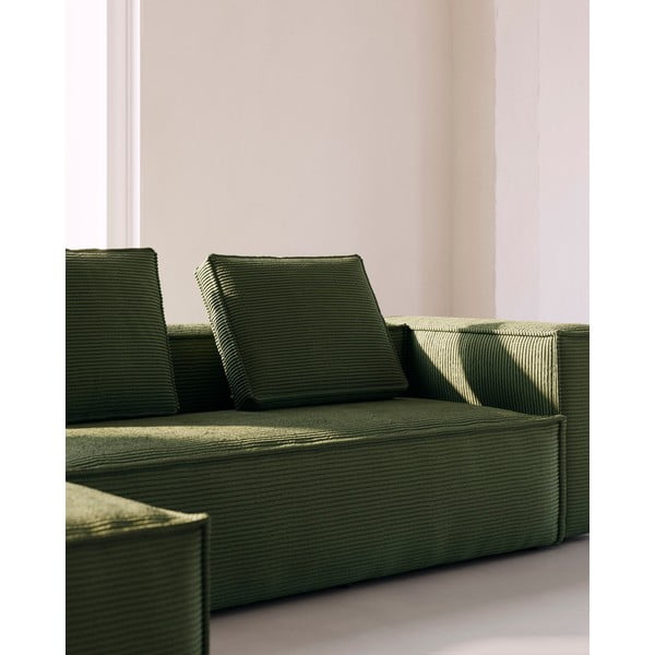 Zelena okrasna blazina za sedežno garnituro iz rebrastega žameta Blok – Kave Home-image-1