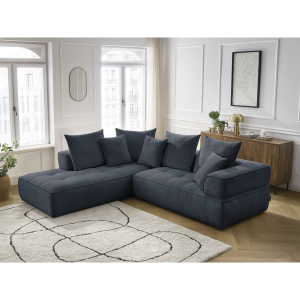 Temno modra kotna sedežna garnitura iz šenilje (levi kot/v obliki črke L) Whesley – Bobochic Paris-image-1