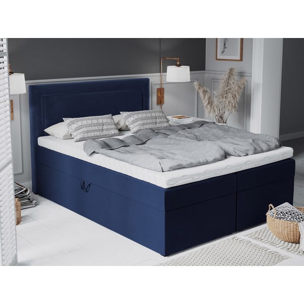 Modra žametna zakonska postelja Mazzini Beds Yucca, 200 x 200 cm-image-1