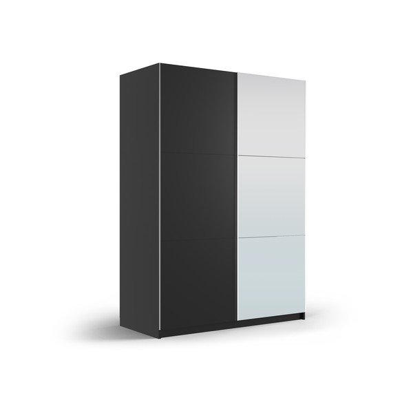 Črna omara z ogledalom in drsnimi vrati 151x215 cm Lisburn - Cosmopolitan Design-image-1