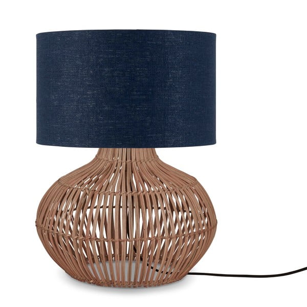 Temno modra/naravna namizna svetilka s tekstilnim senčnikom (višina 48 cm) Kalahari – Good&Mojo