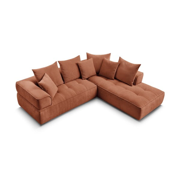 Kotna sedežna garnitura iz šenilje v barvi terakote (desni kot/v obliki črke L) Whesley – Bobochic Paris-image-4