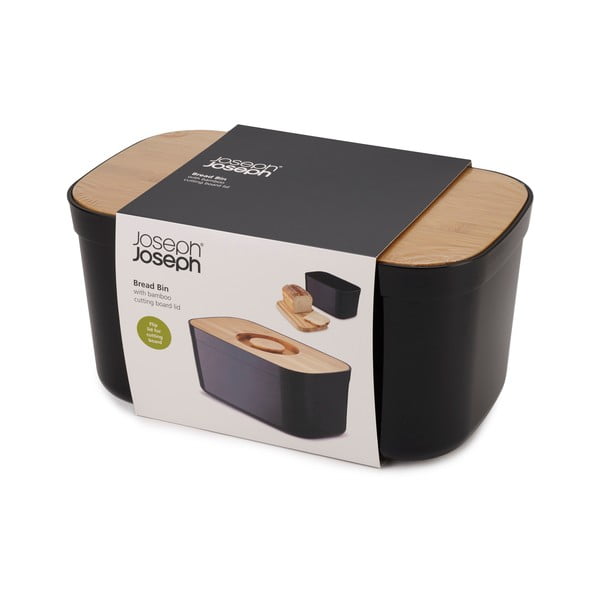 Črna posoda za kruh z lesenim pokrovom Joseph Joseph Bin-image-4
