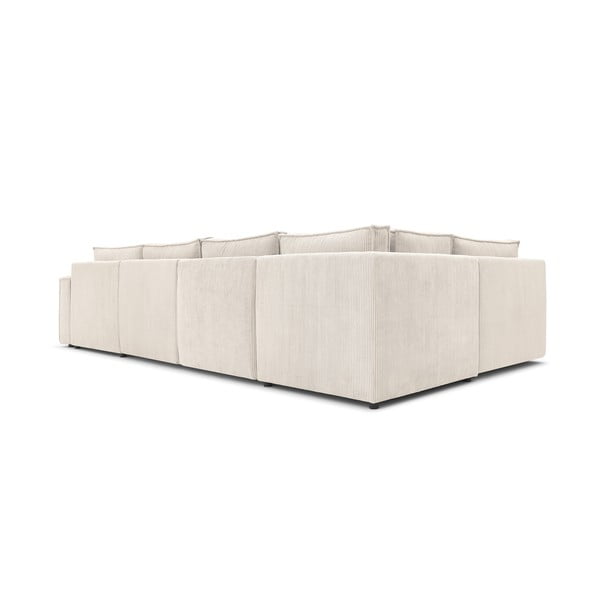 Kremno bela kotna sedežna garnitura iz rebrastega žameta (levi kot/v obliki črke "U") Nihad modular – Bobochic Paris-image-4