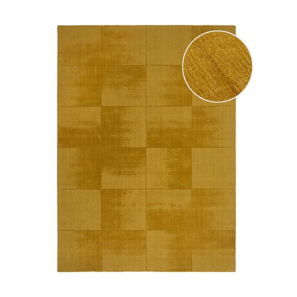 Oker rumena ročno tkana volnena preproga 200x290 cm Demi Check Ombre – Flair Rugs