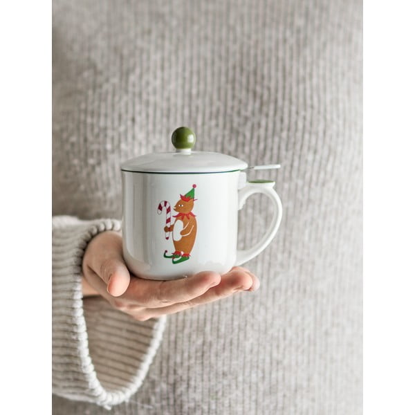 Kremno bela lončena skodelica z božičnim motivom s cedilom 300 ml Valentin – Bloomingville-image-2