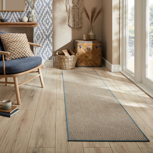 Tekač za stopnice iz jute v modri in naravni barvi 60x600 cm Diamond – Flair Rugs-image-1