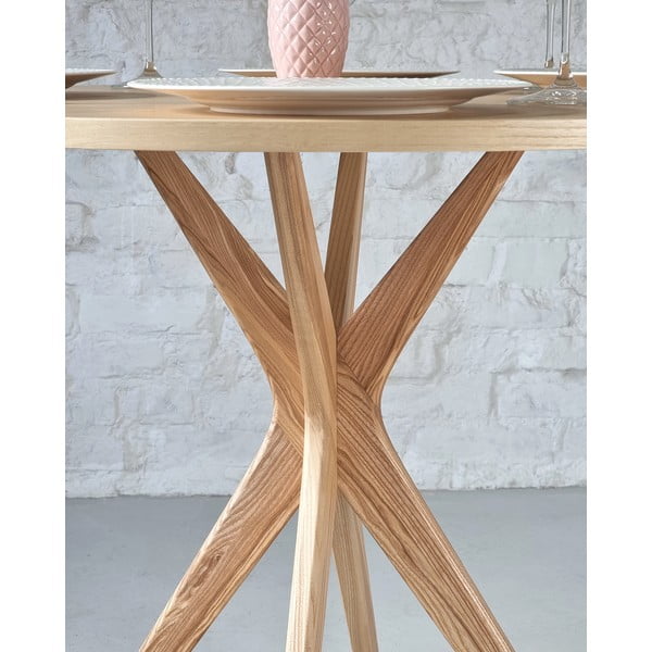 Okrogla jedilna miza z mizno ploščo v jesenovem dekorju ø 90 cm Jubi – Ragaba-image-3