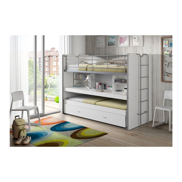 Bela otroška pograd postelja z dodatnim ležiščem s prostorom za shranjevanje z letvenim dnom 90x200 cm Bonny – Vipack-image-1