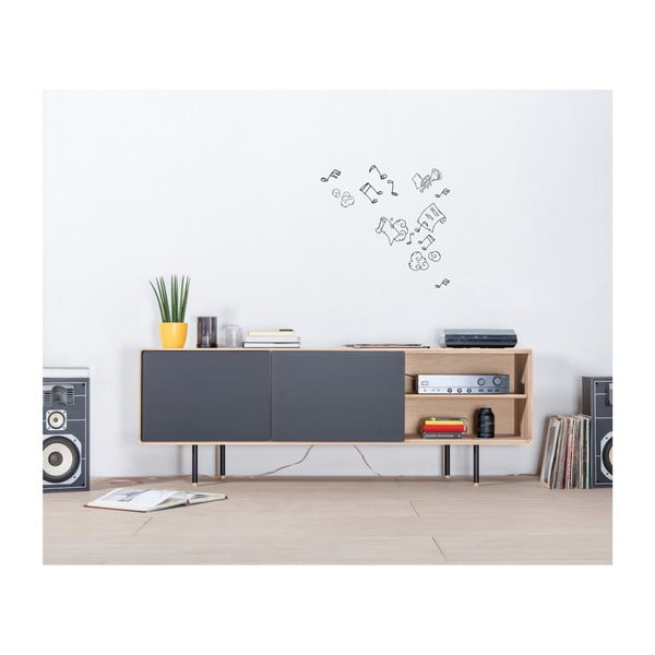 Črna TV omarica iz masivnega hrasta 180x64 cm Fina – Gazzda-image-3