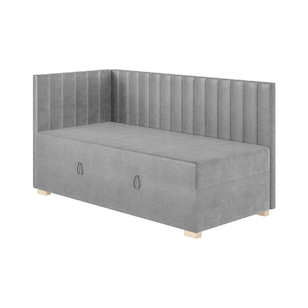 Siva kotna otroška postelja s prostorom za shranjevanje z vzmetnico 90x200 cm Snugi – Ghado-image-3