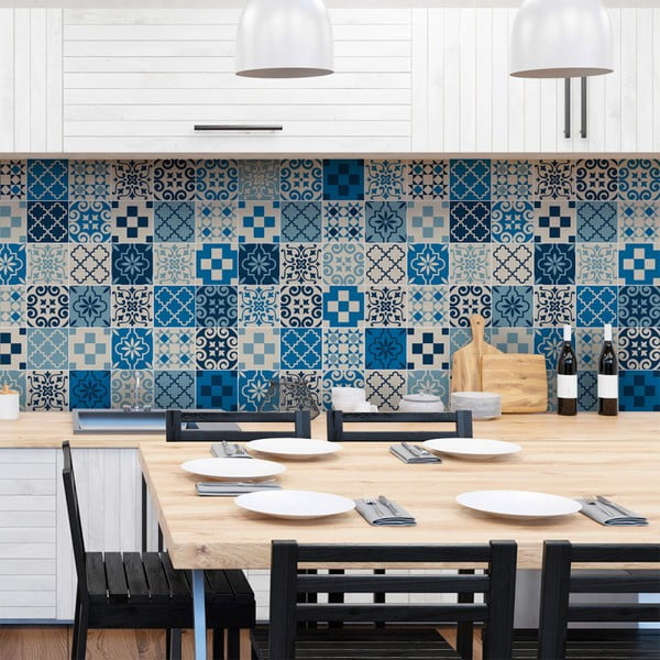 Komplet 60 stenskih nalepk Ambiance Wall Decal Cement Tiles Azulejos Caralinera, 15 x 15 cm