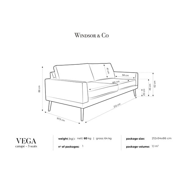 Modra trisedežna zofa Windsor & Co Zofe Vega-image-4