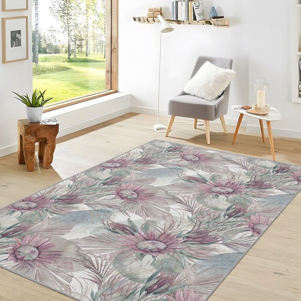 Vijolična/siva pralna preproga 160x230 cm Dusty Flowers – Mila Home-image-1