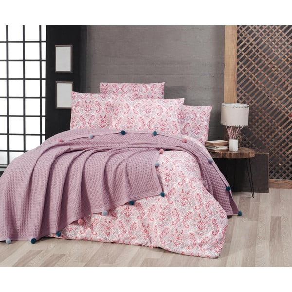 Svetlo rožnato bombažno pregrinjalo za zakonsko posteljo 200x240 cm - Mila Home