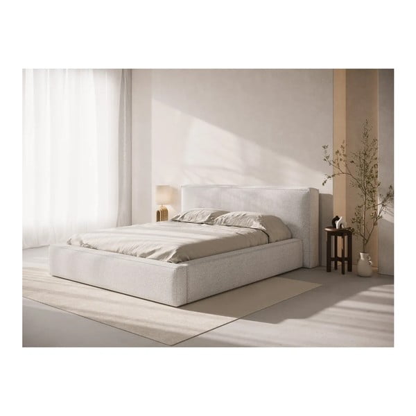 Svetlo siva oblazinjena zakonska postelja s prostorom za shranjevanje z letvenim dnom 180x200 cm Simon Olivia – Micadoni -image-1