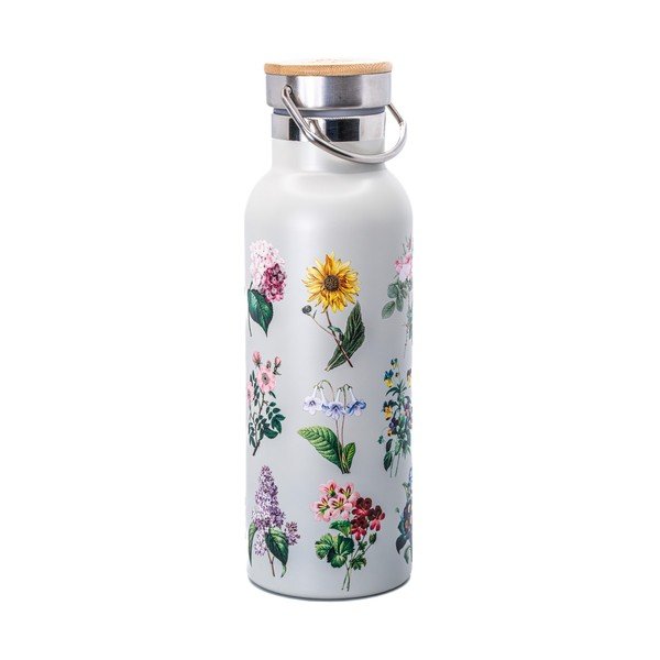 Svetlo siva steklenica za vodo za na pot iz nerjavečega jekla 425 ml Vintage Flowers – Sass & Belle