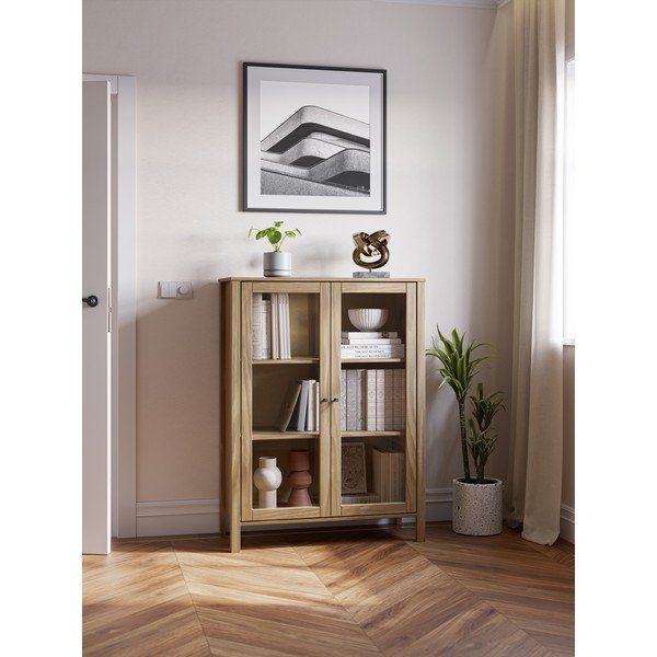 Vitrina iz masivnega bora v naravni barvi 90x120x40 cm Alessandra – Marckeric-image-1