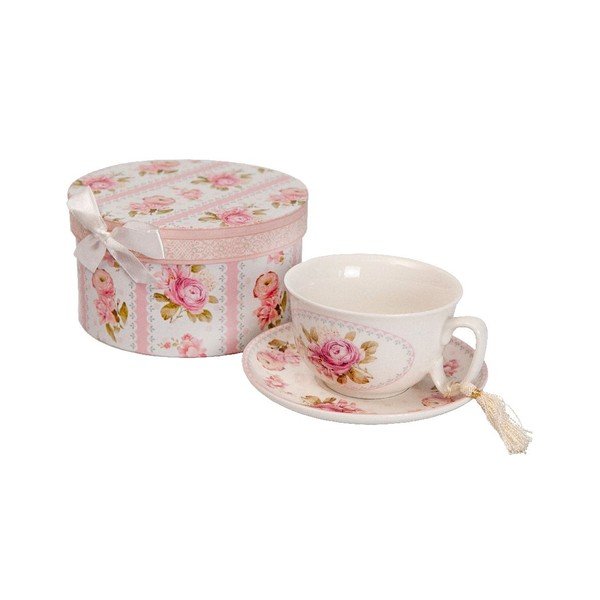 Porcelanasta skodelica s krožnikom v darilni škatli Antic Line Roses