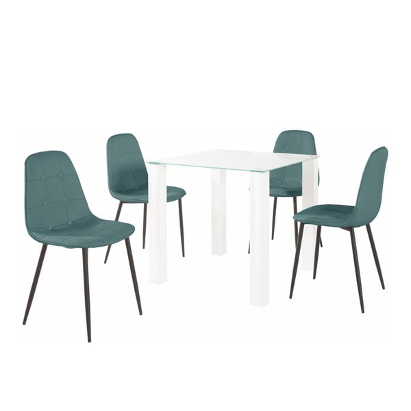 Garnitura jedilne mize in 4 turkiznih stolov Støraa Dante, dolžina mize 80 cm